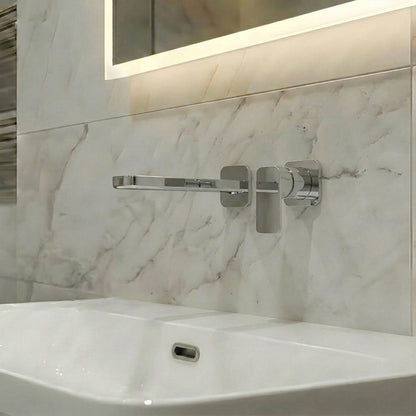 [BTEM381] Swinscoe Square Wall Mounted 2 Tap Hole Basin Mixer Tap – Polished Chrome - Silo