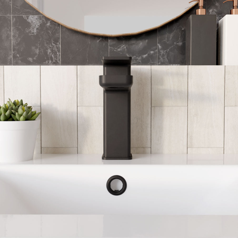 [BTEM405] Swinscoe Square Mono Basin Mixer Tap with Push Button Waste – Choice of Finish - Lifestyle 1