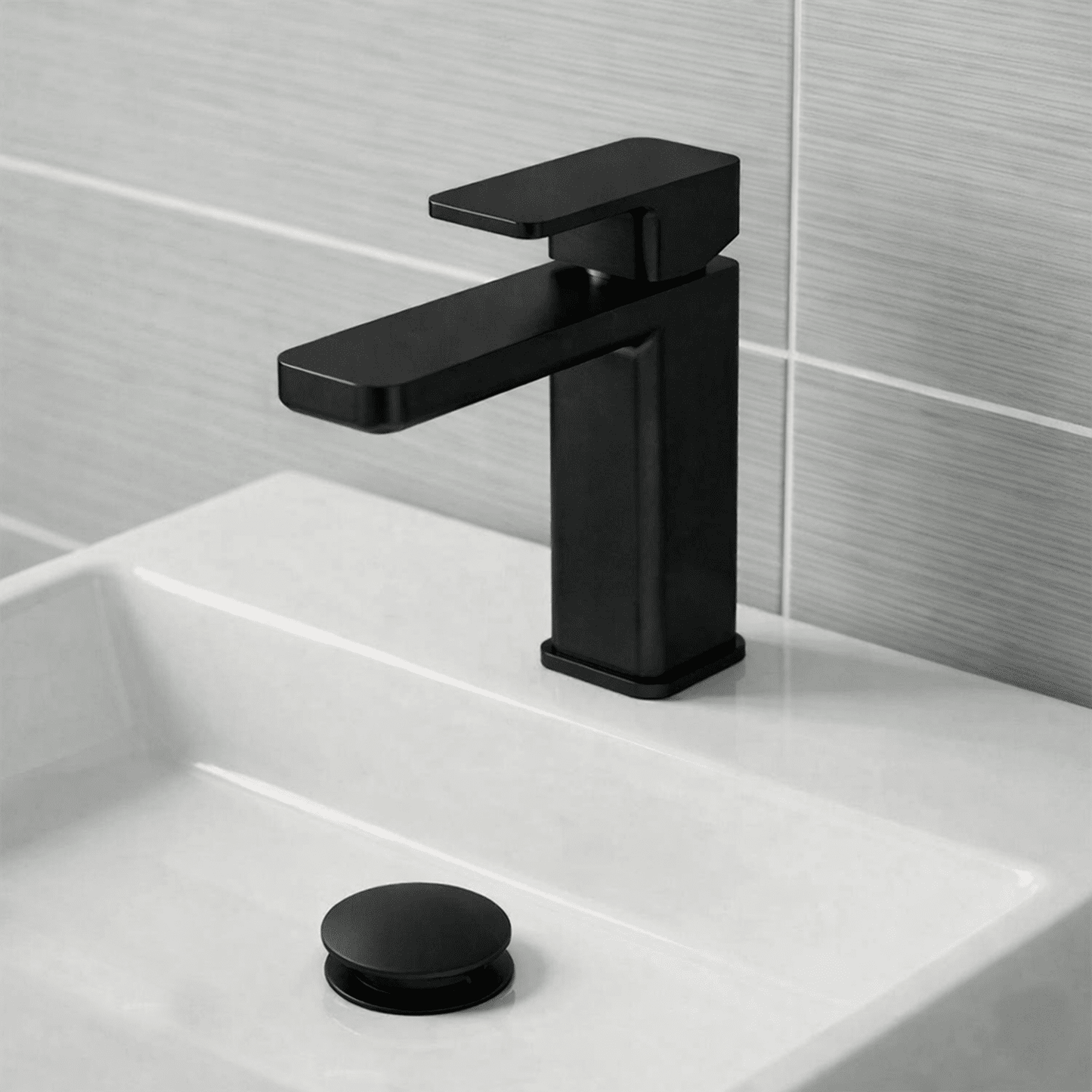 [BTEM405] Swinscoe Square Mono Basin Mixer Tap with Push Button Waste – Choice of Finish - Silo