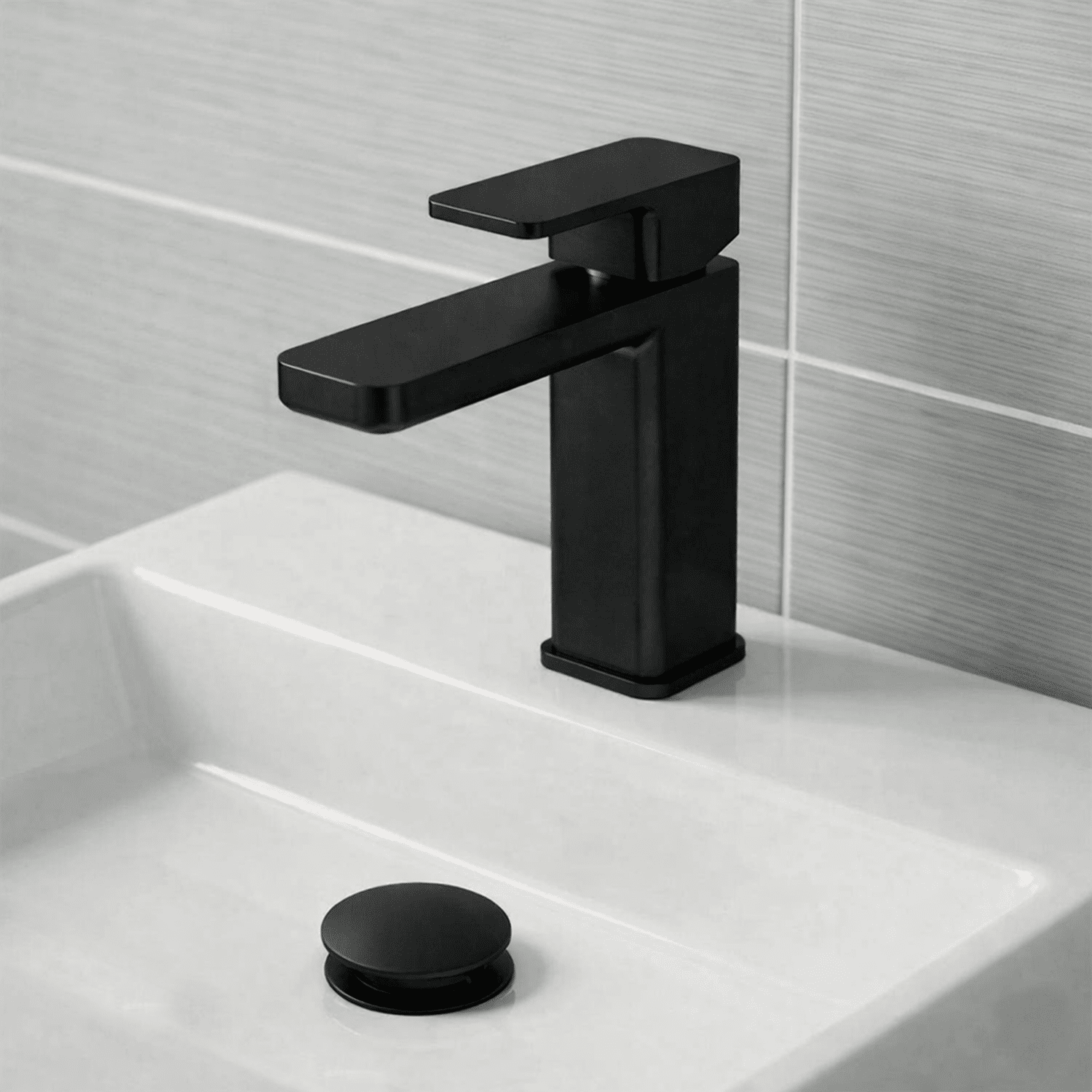 [BTEM405] Swinscoe Square Mono Basin Mixer Tap with Push Button Waste – Choice of Finish - Silo