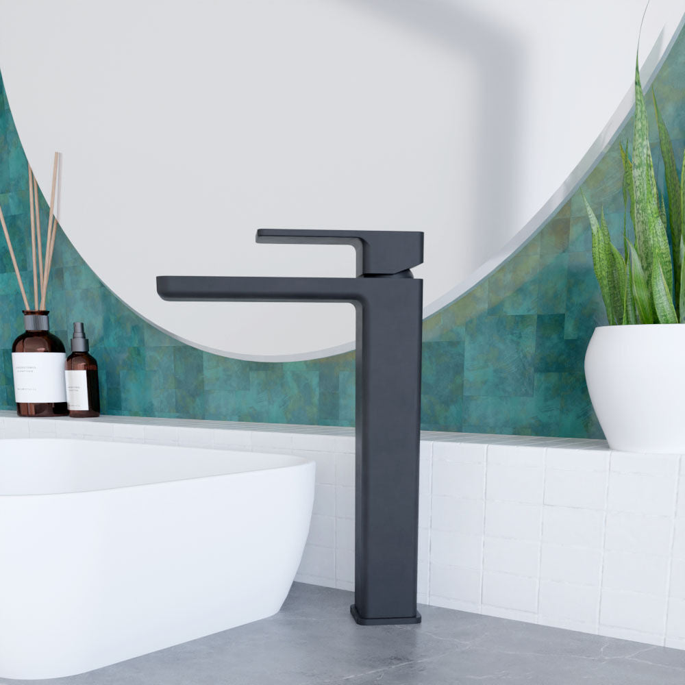 [BTEM470] Square High-Rise Mono Basin Mixer Tap - Matt Black - Lifestyle 3