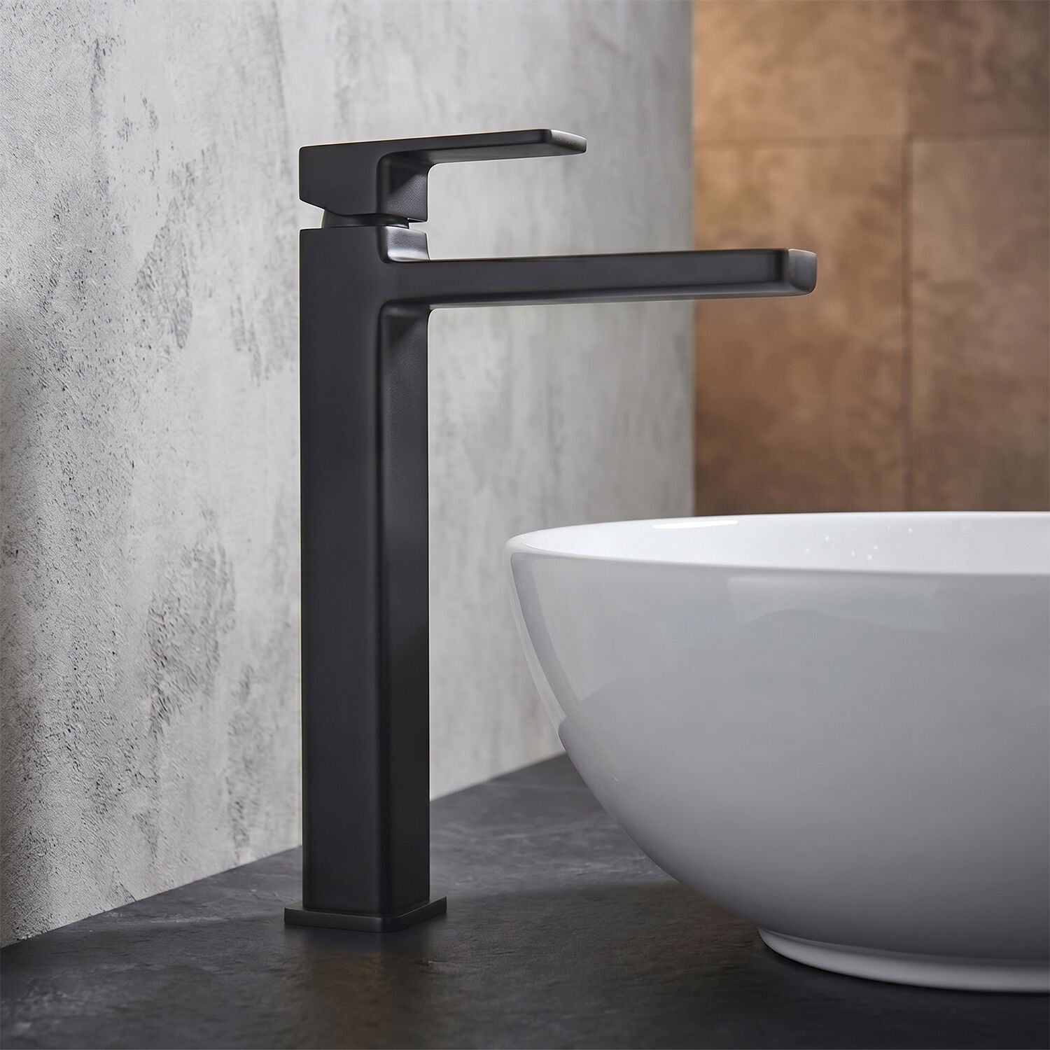 [BTEM470] Square High-Rise Mono Basin Mixer Tap - Matt Black - Silo
