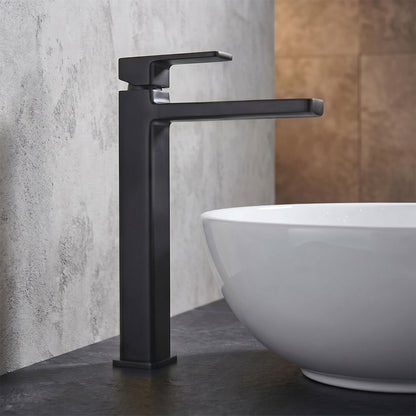 [BTEM470] Square High-Rise Mono Basin Mixer Tap - Matt Black - Silo