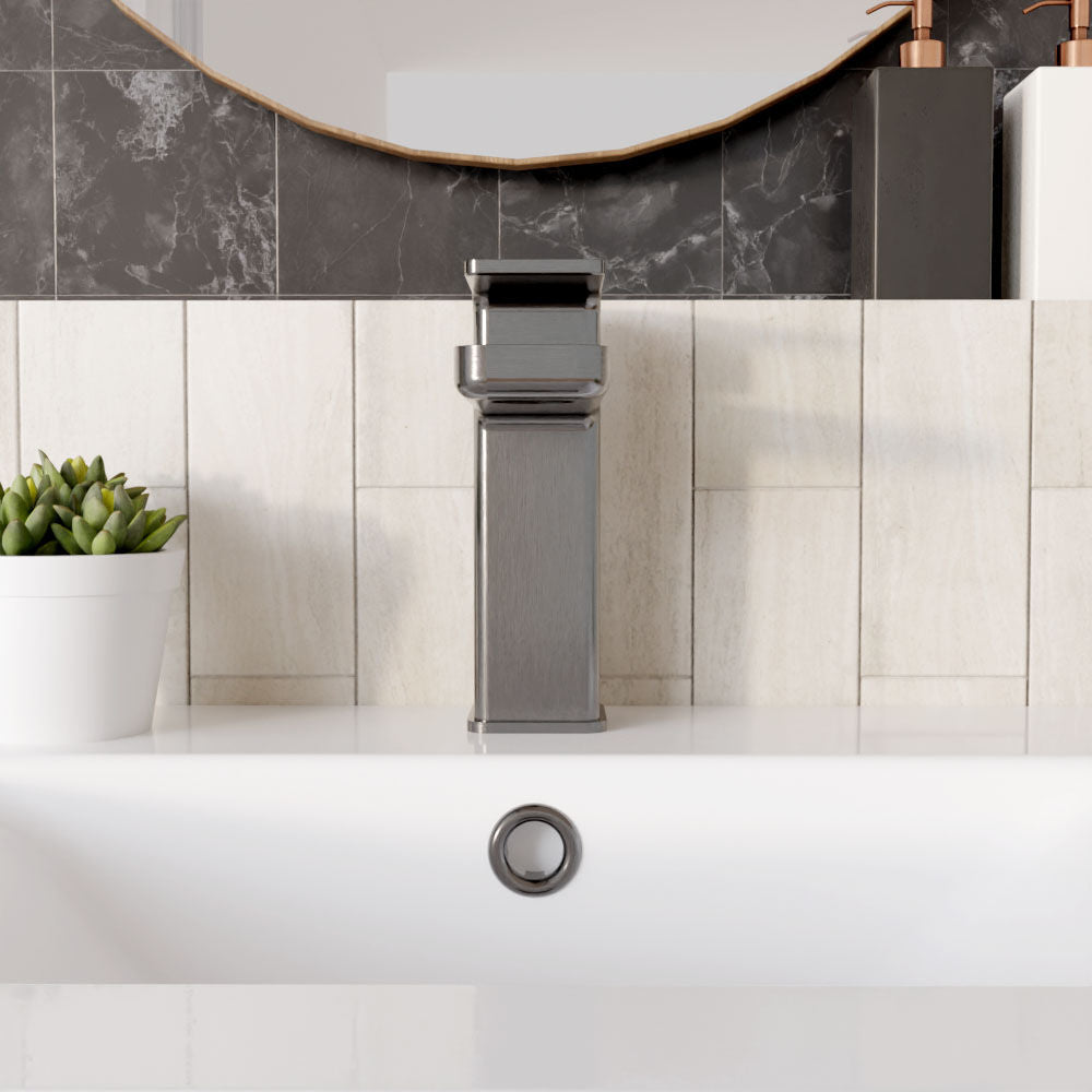 [BTEM705] Swinscoe Square Mono Basin Mixer Tap with Push Button Waste – Choice of Finish - Lifestyle 1