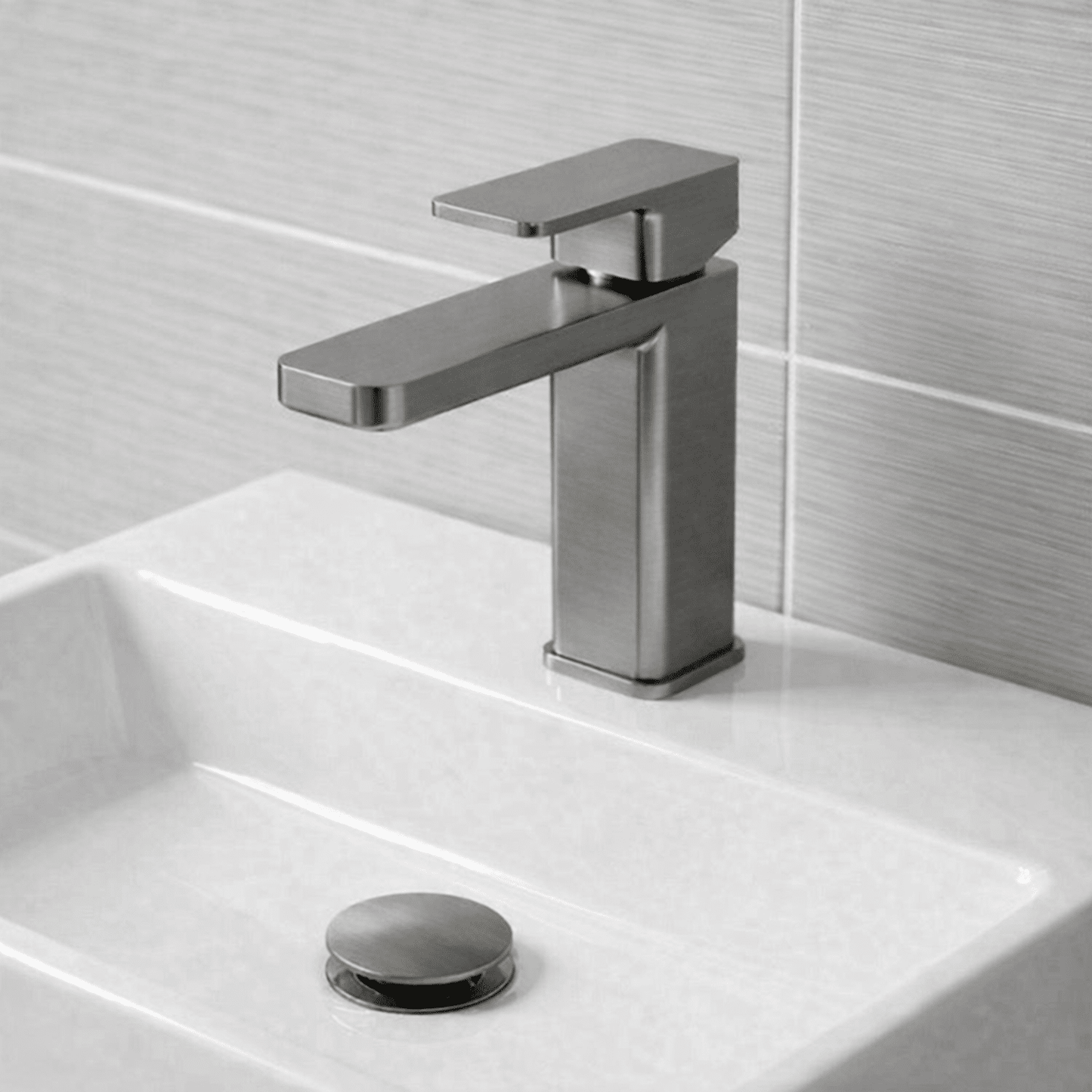 [BTEM705] Swinscoe Square Mono Basin Mixer Tap with Push Button Waste – Choice of Finish - Silo