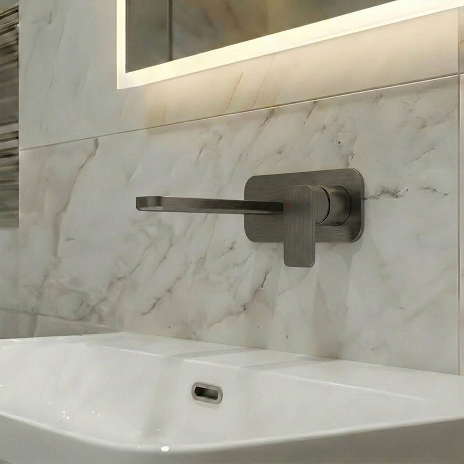 [BTEM728] Swinscoe Contemporary Square Wall Mounted 2 Tap Hole Basin Mixer Tap - Choice of Finish - Silo