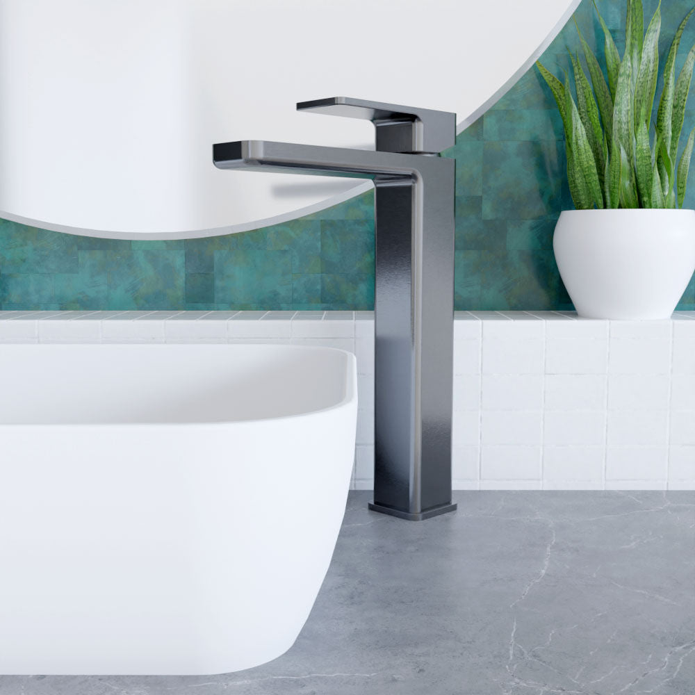 [BTEM770] Square High-Rise Mono Basin Mixer Tap - Matt Black - Lifestyle 1