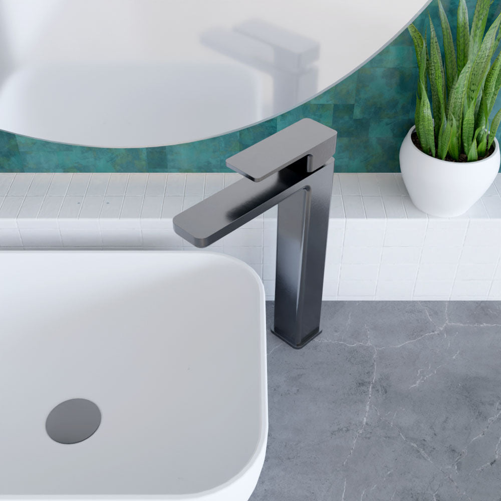 [BTEM770] Square High-Rise Mono Basin Mixer Tap - Matt Black - Lifestyle 2