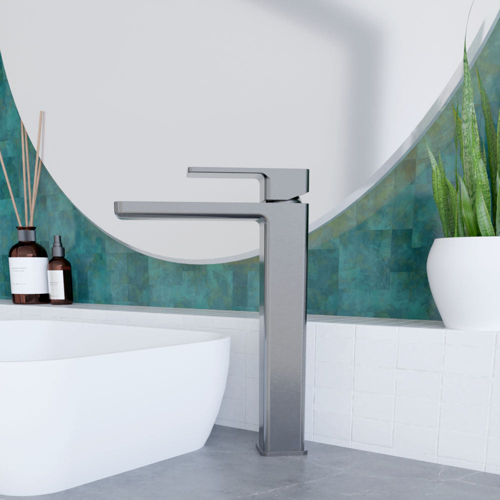 [BTEM770] Square High-Rise Mono Basin Mixer Tap - Matt Black - Lifestyle 3