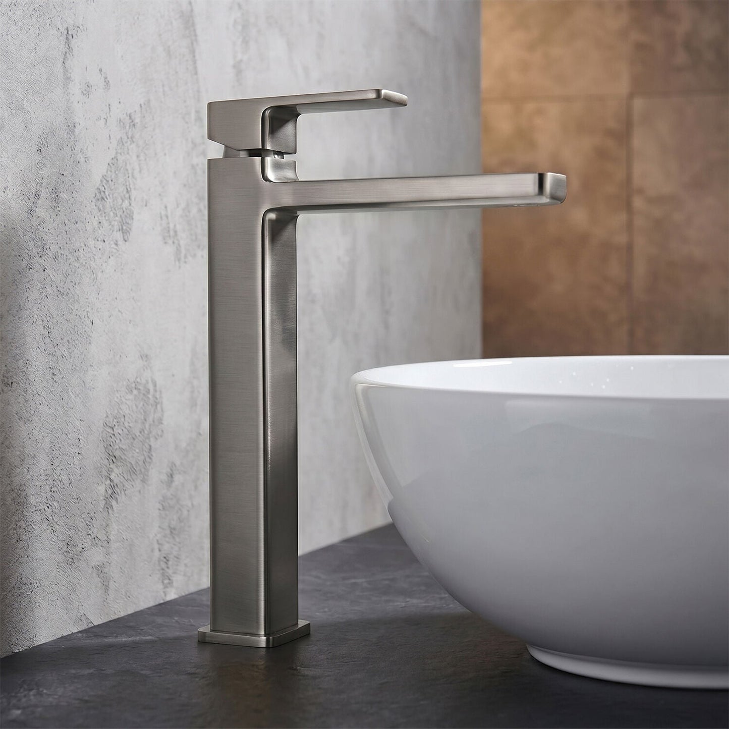 [BTEM770] Square High-Rise Mono Basin Mixer Tap - Matt Black - Silo