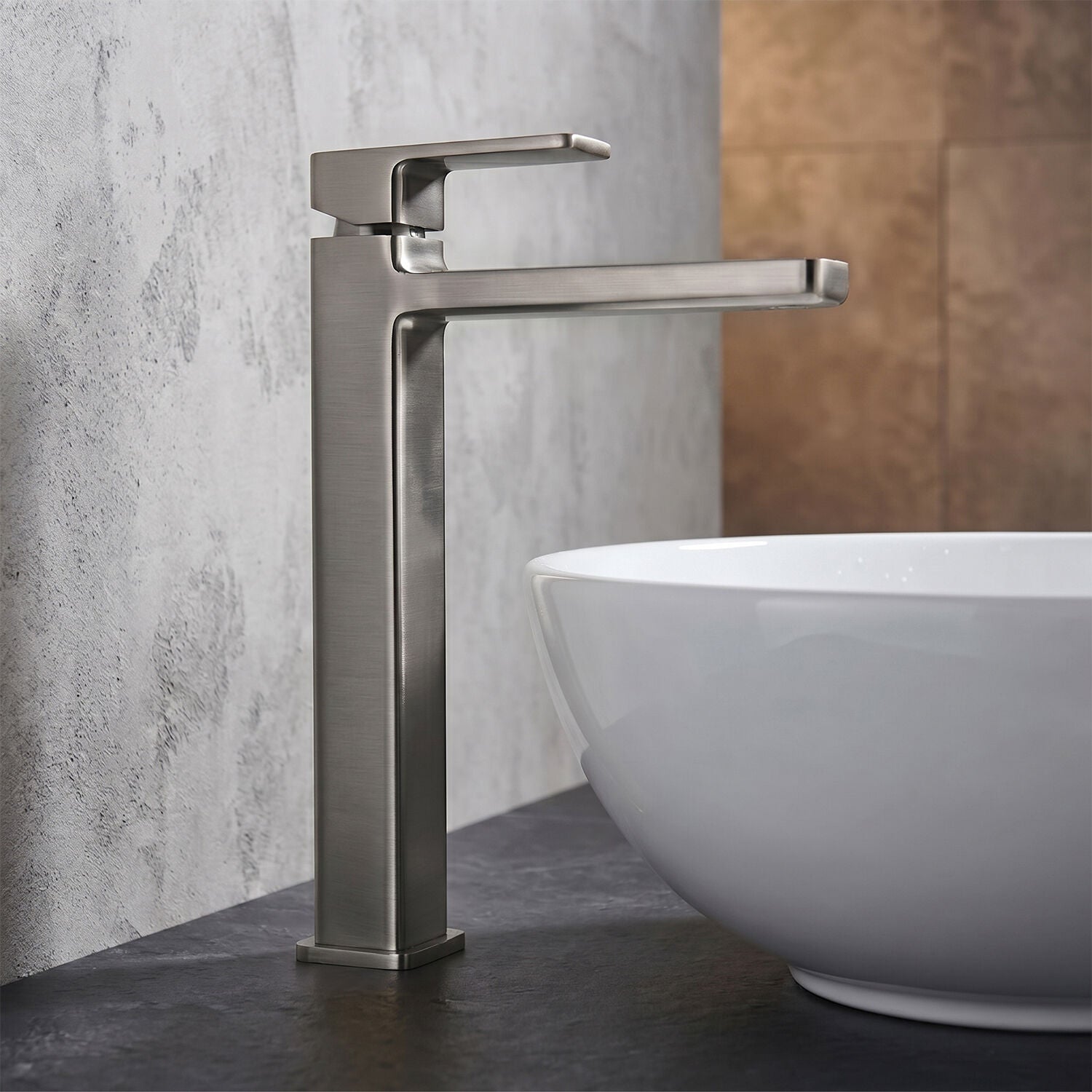 [BTEM770] Square High-Rise Mono Basin Mixer Tap - Matt Black - Silo