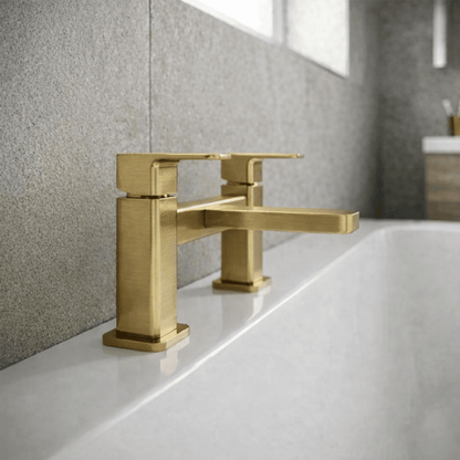 [BTEM803] Swinscoe Dual Lever Square Deck Mounted Bath Filler Tap – Choice of Finish - Silo