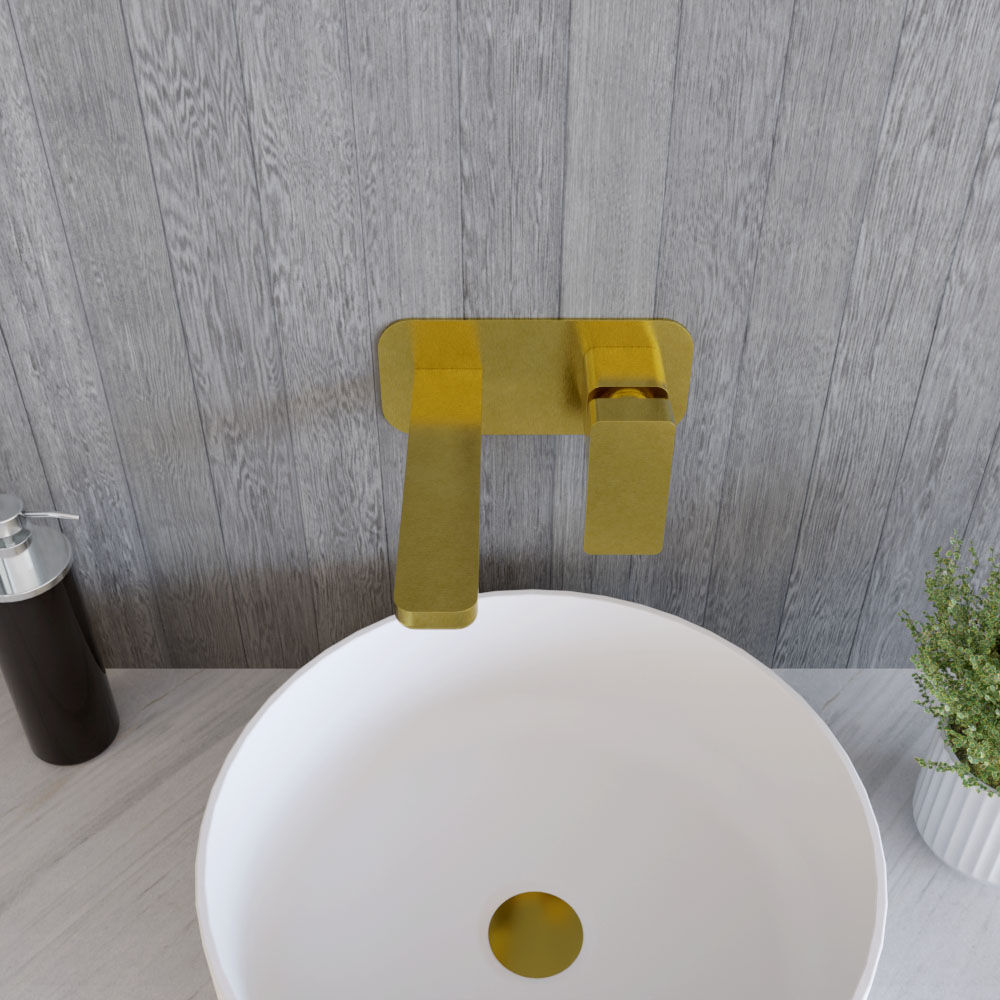[BTEM828] Swinscoe Contemporary Square Wall Mounted 2 Tap Hole Basin Mixer Tap - Choice of Finish - Lifestyle 2