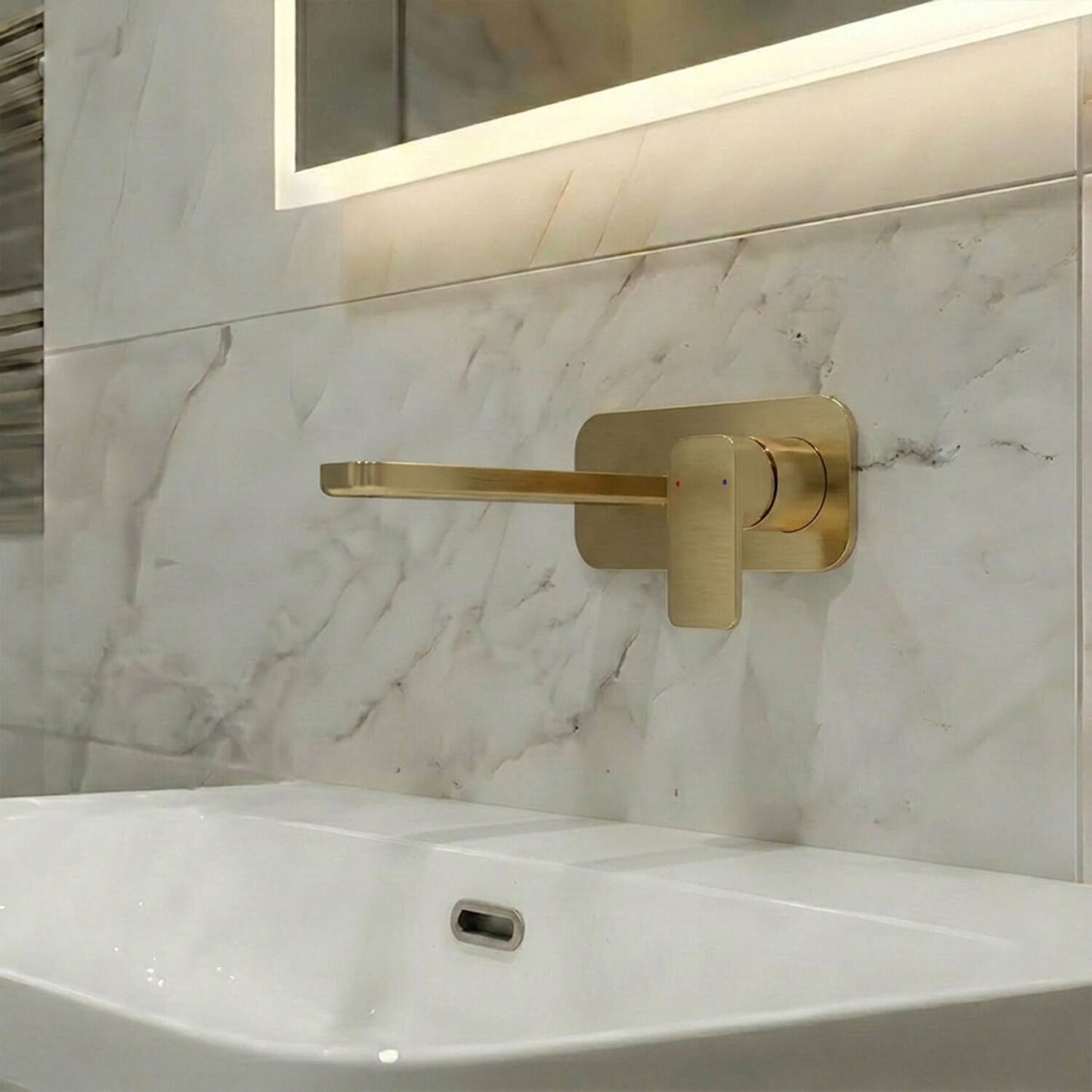 [BTEM828] Swinscoe Contemporary Square Wall Mounted 2 Tap Hole Basin Mixer Tap - Choice of Finish - Silo