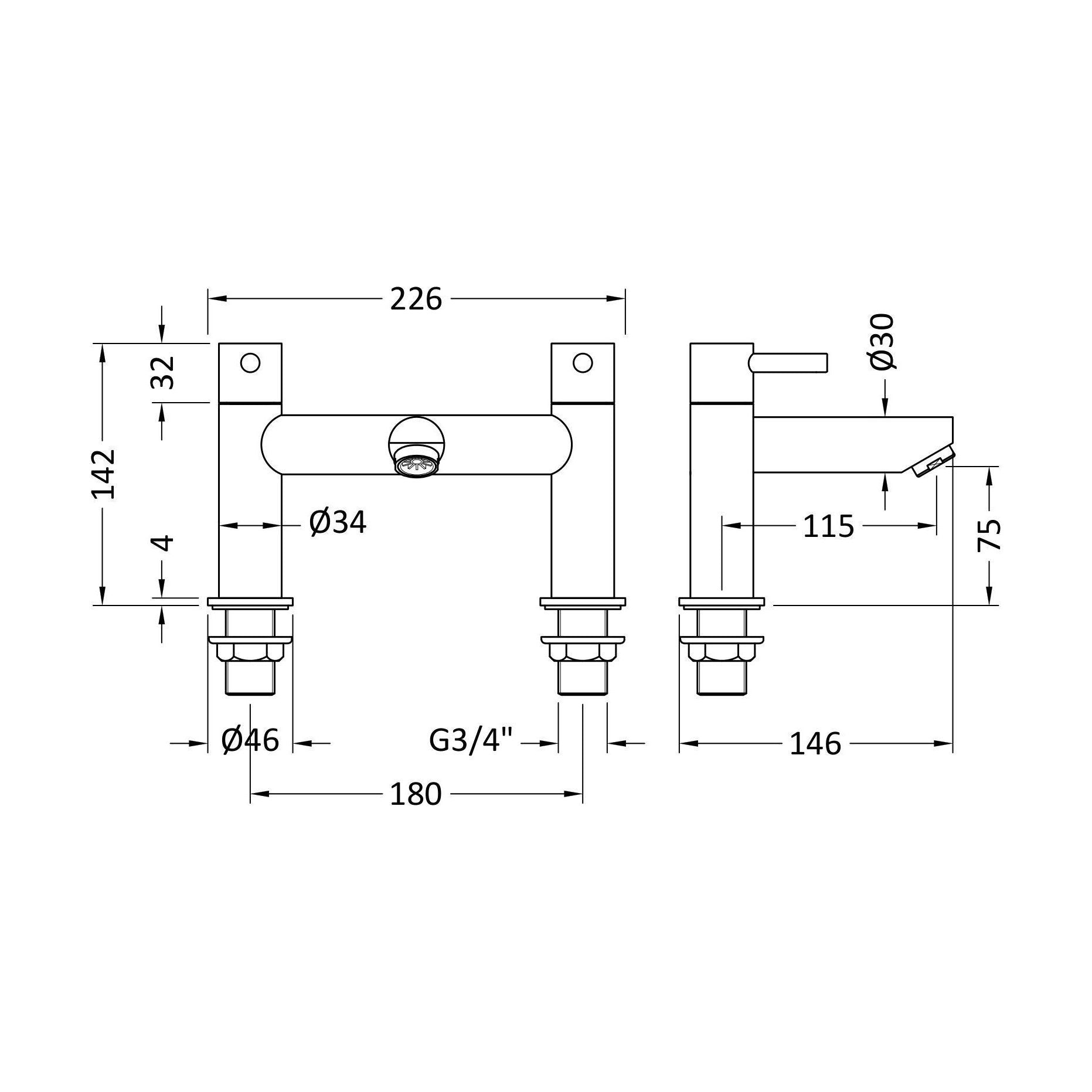 [BTEV313] Balterley Evian Luxury Round Deck Mounted Bath Filler Tap - Chrome - Technical Drawing