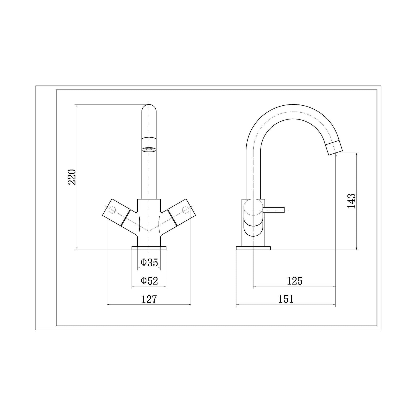 [BTEV317] Balterley Evian Round Mono Lever Basin Mixer Tap - Chrome - Technical Drawing