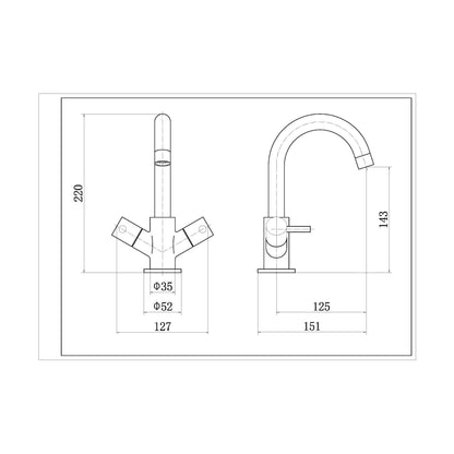 [BTEV317] Balterley Evian Round Mono Lever Basin Mixer Tap - Chrome - Technical Drawing