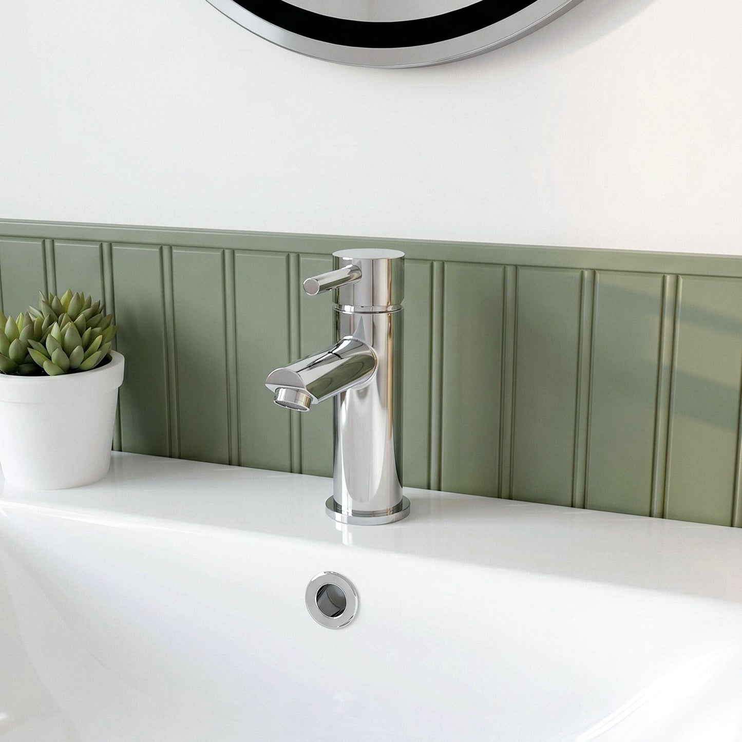 [BTEV318] Balterley Evian Minimalist Round Mono Basin Mixer Tap & Push Button Waste - Chrome - Silo