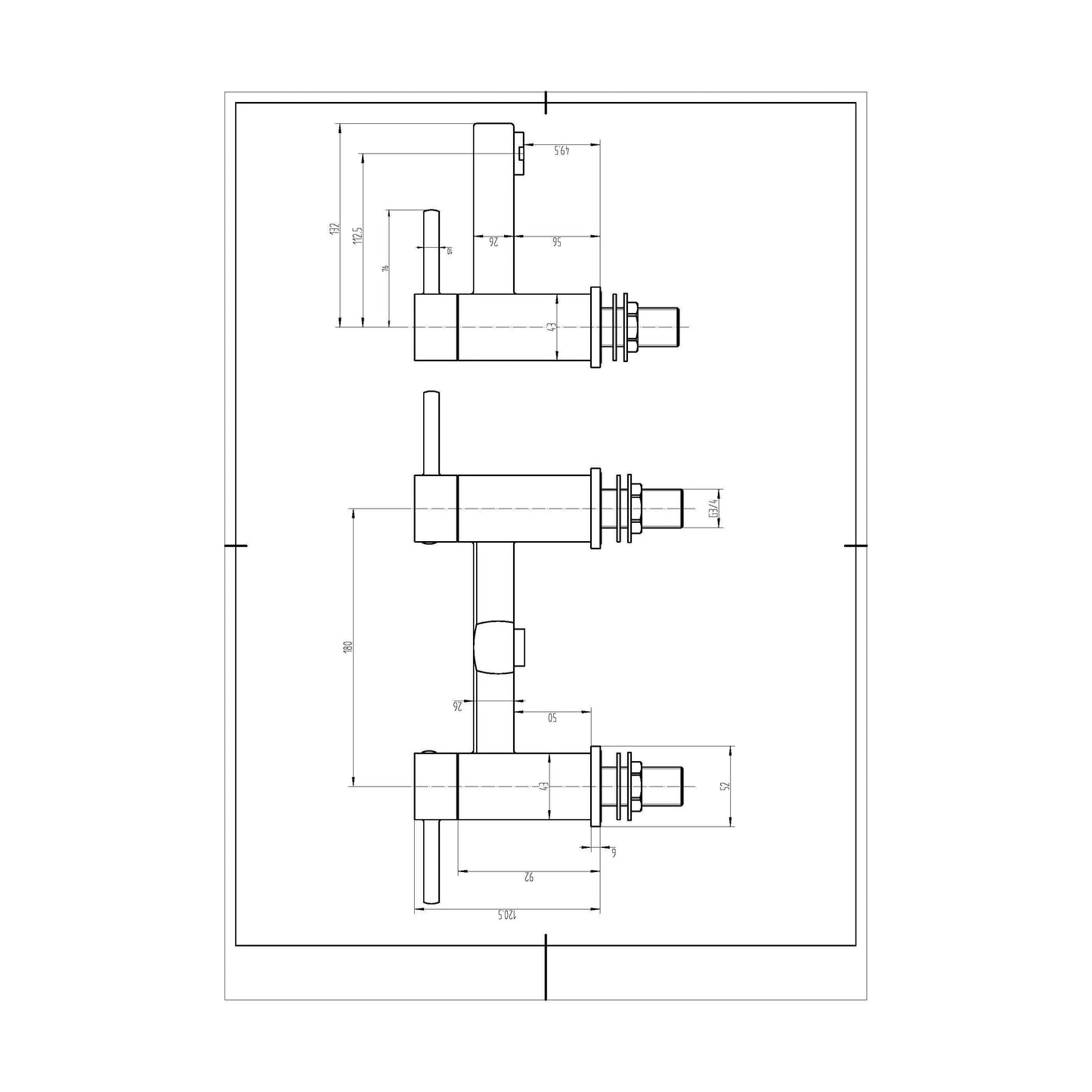 [BTFA303] Contemporary Bath Filler Mixer Tap - Chrome - Technical Drawing