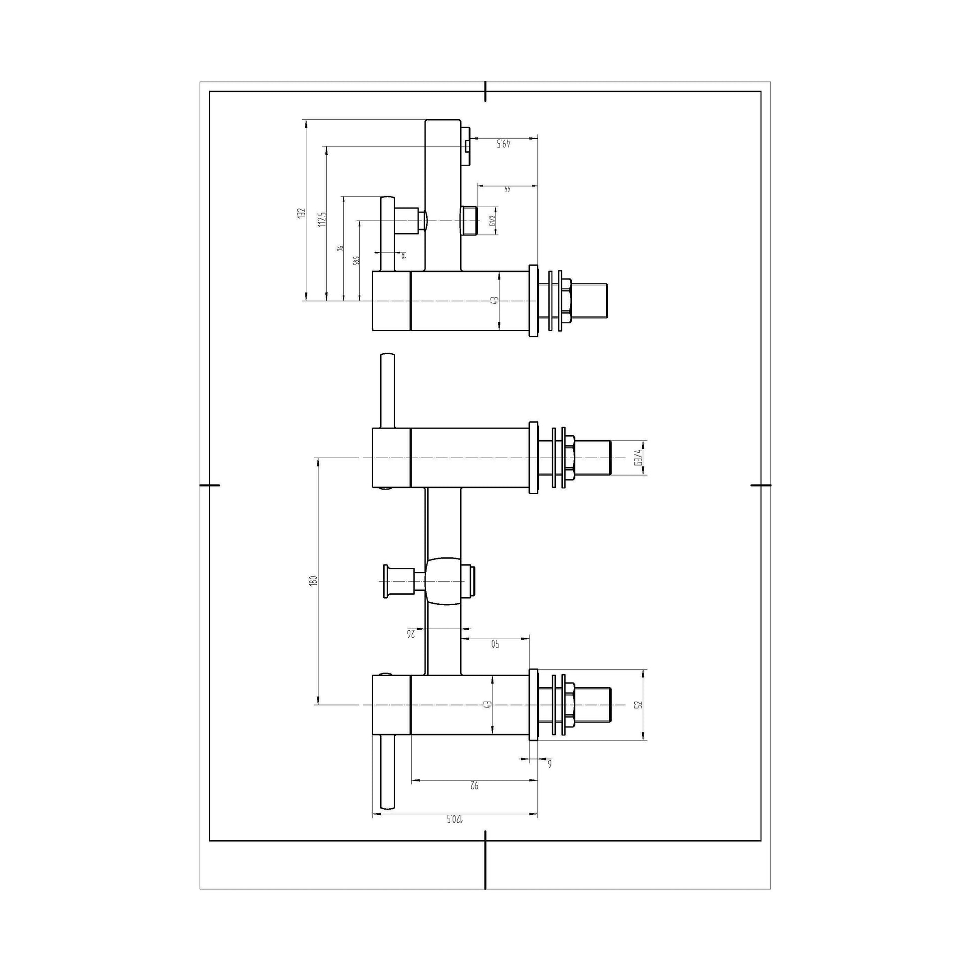 [BTFA304] Contemporary Bath Shower Mixer Tap with Shower Kit- Chrome - Technical Drawing