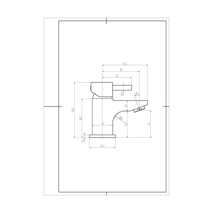 [BTFA305] Contemporary Single Lever Mono Basin Mixer Bathroom Sink Tap with Push Button Waste - Chrome - Technical Drawing