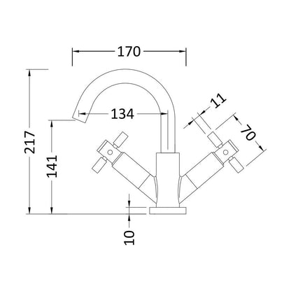 [BTHE315X] Hester Crosshead Basin Mixer - Technical Drawing