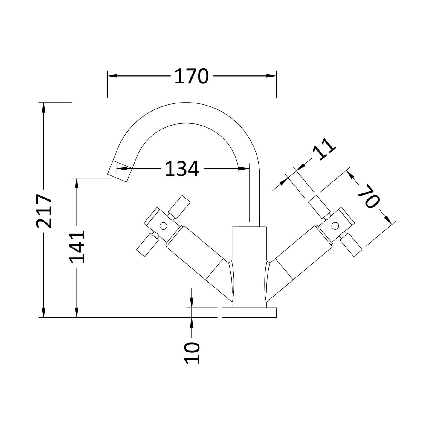 [BTHE415X] Hester Crosshead Basin Mixer - Technical Drawing