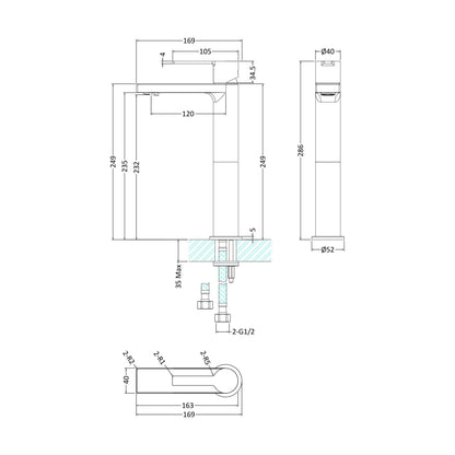 [BTIL370] Tall Mono Basin Mixer P/B Waste - Technical Drawing