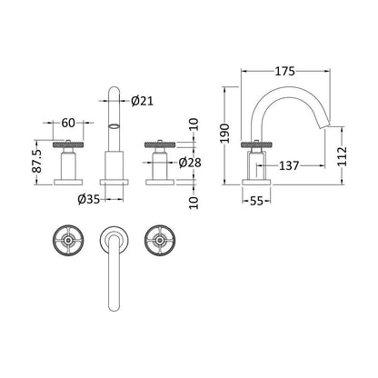 [BTIW337] Industrial 3TH Basin Mixer Inc PUW - Technical Drawing