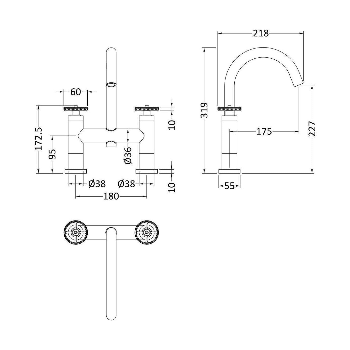 [BTIW353] Industrial Deck Mounted Bath Filler - Technical Drawing