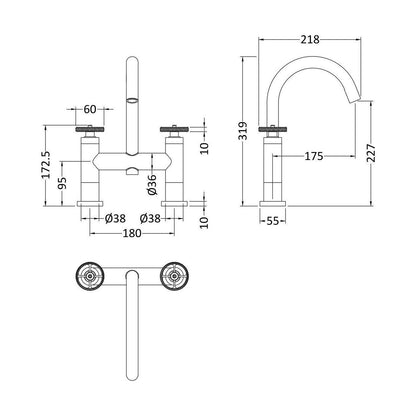 [BTIW353] Industrial Deck Mounted Bath Filler - Technical Drawing
