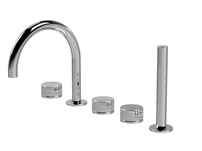 [BTK314C] Ashenhurst Contemporary 5 Tap Hole Deck Mounted Bath Shower Mixer Tap with Fluted Handles and Shower Kit - Choice of Spout and Colour - Cutout