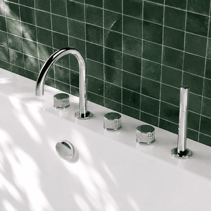 [BTK314C] Ashenhurst Contemporary 5 Tap Hole Deck Mounted Bath Shower Mixer Tap with Fluted Handles and Shower Kit - Choice of Spout and Colour - Lifestyle 2
