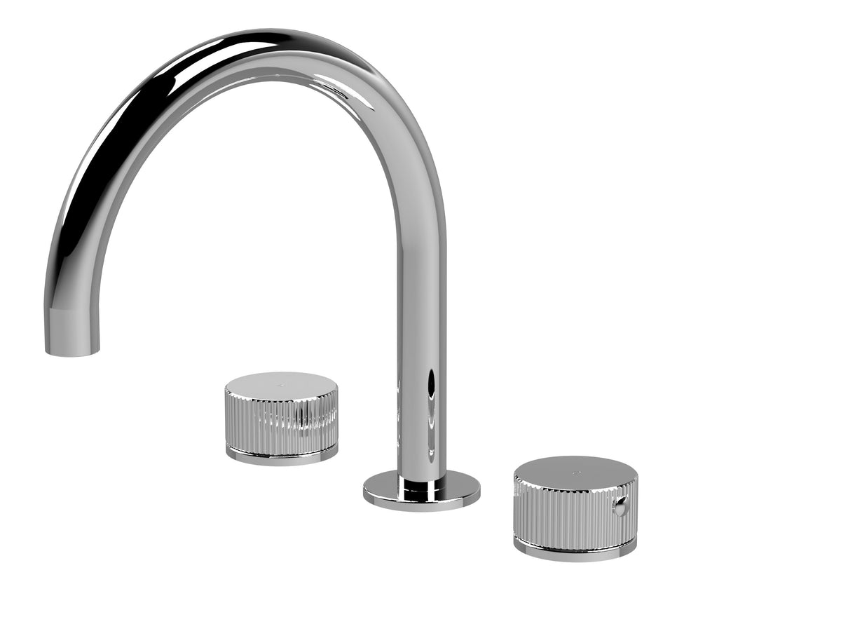 [BTK333C] Ashenhurst Contemporary 3 Tap Hole Deck Mounted Bath Mixer Tap with Fluted Handles - Choice of Spout and Colour - Cutout