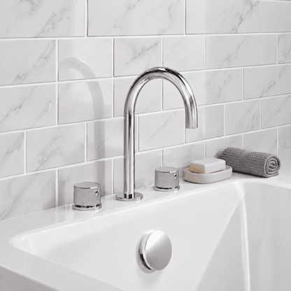 [BTK333C] Ashenhurst Contemporary 3 Tap Hole Deck Mounted Bath Mixer Tap with Fluted Handles - Choice of Spout and Colour - Lifestyle 1