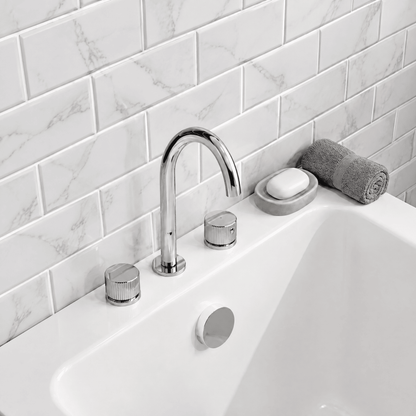 [BTK333C] Ashenhurst Contemporary 3 Tap Hole Deck Mounted Bath Mixer Tap with Fluted Handles - Choice of Spout and Colour - Lifestyle 2