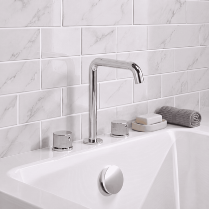 [BTK333P] Ashenhurst Contemporary 3 Tap Hole Deck Mounted Bath Mixer Tap with Fluted Handles - Choice of Spout and Colour - Lifestyle 1