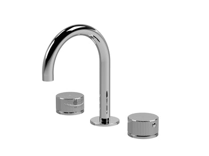 [BTK337C] Ashenhurst Contemporary 3 Tap Hole Basin Mixer Tap with Fluted Handles and Waste - Choice of Spout and Colour - Cutout