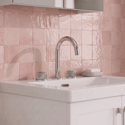 [BTK337C] Ashenhurst Contemporary 3 Tap Hole Basin Mixer Tap with Fluted Handles and Waste - Choice of Spout and Colour - Lifestyle 1