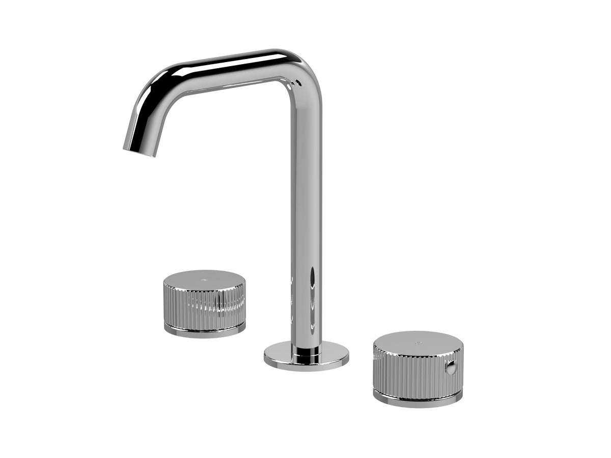 [BTK337P] Ashenhurst Contemporary 3 Tap Hole Basin Mixer Tap with Fluted Handles and Waste - Choice of Spout and Colour - Cutout