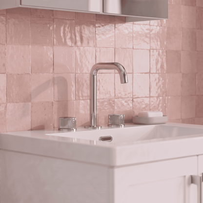 [BTK337P] Ashenhurst Contemporary 3 Tap Hole Basin Mixer Tap with Fluted Handles and Waste - Choice of Spout and Colour - Lifestyle 1