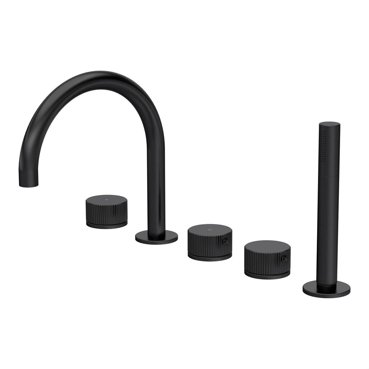 [BTK414C] Ashenhurst Contemporary 5 Tap Hole Deck Mounted Bath Shower Mixer Tap with Fluted Handles and Shower Kit - Choice of Spout and Colour - Cutout