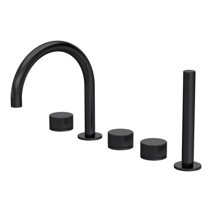 [BTK414C] Ashenhurst Contemporary 5 Tap Hole Deck Mounted Bath Shower Mixer Tap with Fluted Handles and Shower Kit - Choice of Spout and Colour - Cutout