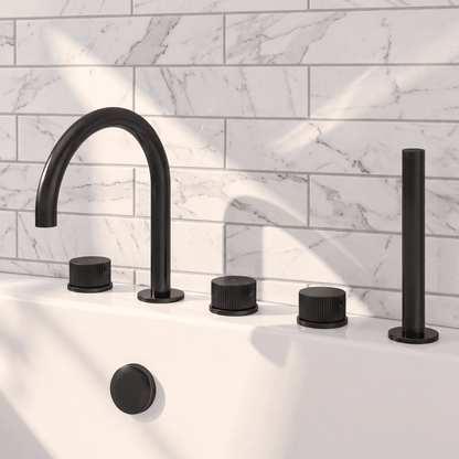 [BTK414C] Ashenhurst Contemporary 5 Tap Hole Deck Mounted Bath Shower Mixer Tap with Fluted Handles and Shower Kit - Choice of Spout and Colour - Lifestyle 1