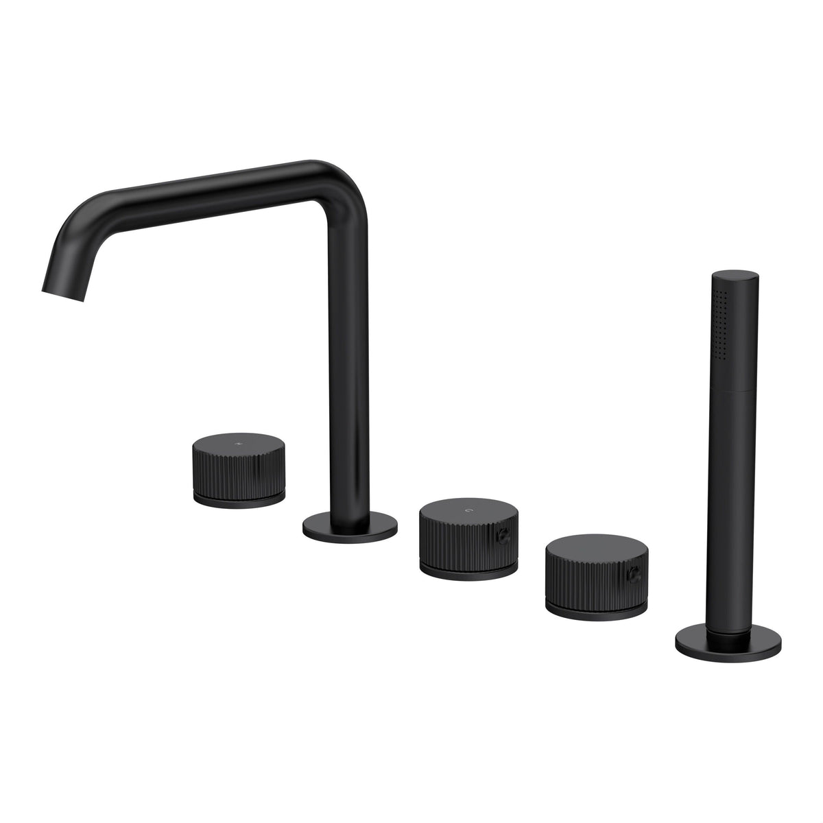 [BTK414P] Ashenhurst Contemporary 5 Tap Hole Deck Mounted Bath Shower Mixer Tap with Fluted Handles and Shower Kit - Choice of Spout and Colour - Cutout