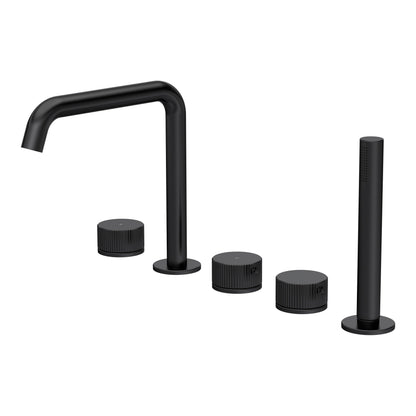 [BTK414P] Ashenhurst Contemporary 5 Tap Hole Deck Mounted Bath Shower Mixer Tap with Fluted Handles and Shower Kit - Choice of Spout and Colour - Cutout