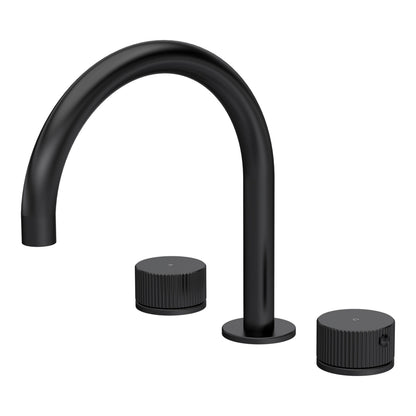 [BTK433C] Ashenhurst Contemporary 3 Tap Hole Deck Mounted Bath Mixer Tap with Fluted Handles - Choice of Spout and Colour - Cutout