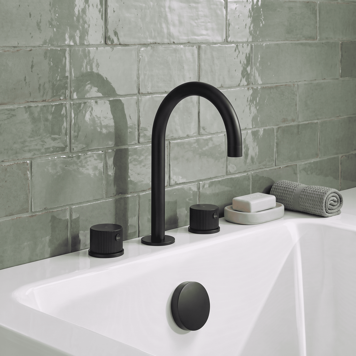 [BTK433C] Ashenhurst Contemporary 3 Tap Hole Deck Mounted Bath Mixer Tap with Fluted Handles - Choice of Spout and Colour - Lifestyle 1