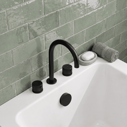 [BTK433C] Ashenhurst Contemporary 3 Tap Hole Deck Mounted Bath Mixer Tap with Fluted Handles - Choice of Spout and Colour - Lifestyle 2