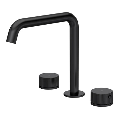 [BTK433P] Ashenhurst Contemporary 3 Tap Hole Deck Mounted Bath Mixer Tap with Fluted Handles - Choice of Spout and Colour - Cutout